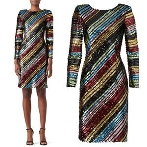 Alcoolique | Peyton Colorful Sequin Stripe Dress, Size 44/Fits like an 8